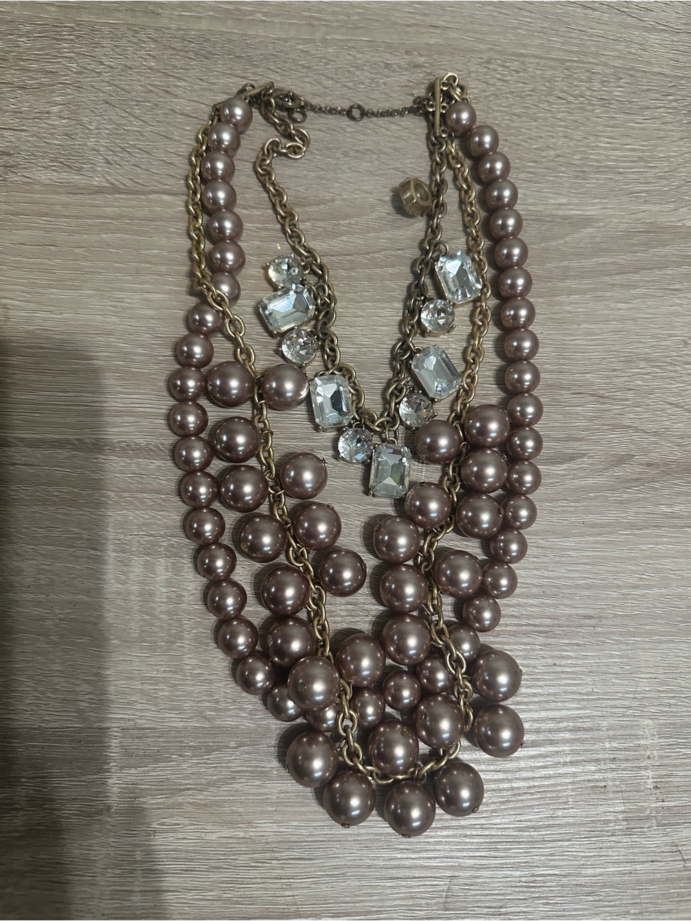Statement Layered Rose Gold Pearl & Crystal Statement Necklace - Picture 5 of 7